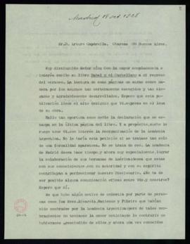 Minuta de la carta de Ramón Menéndez Pidal a Arturo Capdevila en la que acusa recibo del libro Ba...
