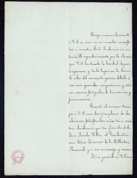 Carta de Juan Eugenio Hartzenbusch al secretario [Manuel Tamayo y Baus] de agradecimiento por su ...