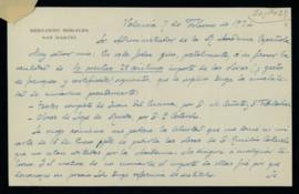 Carta de Bernardo Morales San Martín al administrador de la Academia en la que le anuncia que gir...