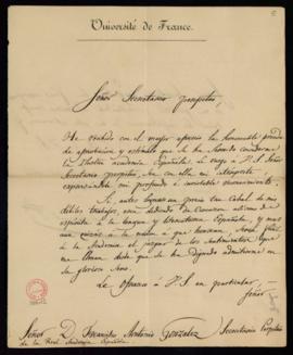Carta de Alphons Chalumeau de Verneuil al secretario, Francisco Antonio González, en la que expre...
