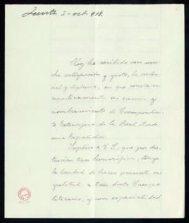 Carta de Luis González Obregón al secretario de la Real Academia Española en la que acusa recibo ...