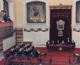 Fernando Lázaro Carreter toma la palabra en el acto de inauguración de de la Biblioteca Antonio R...