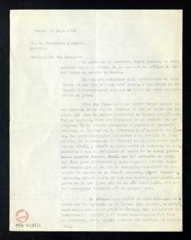 Carta de José María Gironella a Melchor Fernández Almagro en la que le agradece la crítica que ha...