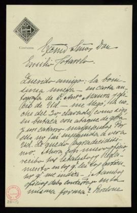 Carta de Juan Gualberto, conde de las Navas, censor de la Sociedad protectora de los niños, a Emi...