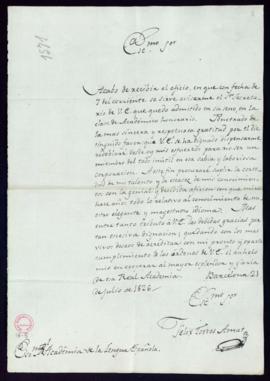 Carta de Félix Torres Amat al director [el duque de San Carlos] en la que agradece su admisión co...