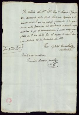 Recibo de Juan Gabriel Fombellida de 720 reales de vellón por su asistencia en la formación del D...