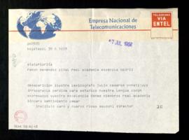 Telegrama del director del Instituto Caro y Cuervo, José Manuel Rivas Sacconi, a Ramón Menéndez P...