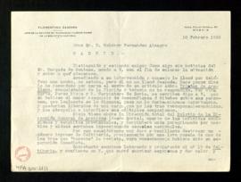 Carta de Florentino Zamora, jefe de la sección de Incunables y Libros raros de la Biblioteca Naci...