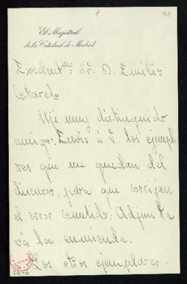 Carta de Enrique V[ázquez] Camarasa, magistral de la catedral de Madrid, al secretario, Emilio Co...