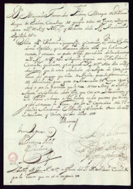Orden del marqués de Villena de libramiento a favor de Adrián Conink de 550 reales de vellón seña...