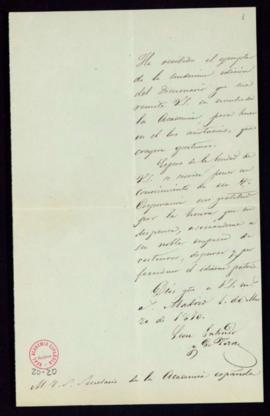 Carta de León Galindo y de Vera al secretario [Manuel Bretón de los Herreros] de acuse de recibo ...