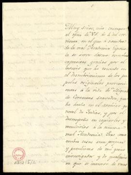 Carta de Juan Agustín Ceán Bermúdez, director del Archivo de Indias, a Joaquín Juan de Flores en ...