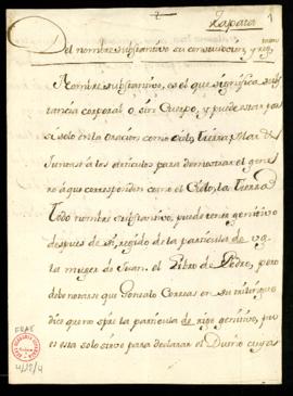 Dictamen de Francisco Antonio Zapata sobre el nombre sustantivo, su construcción y régimen