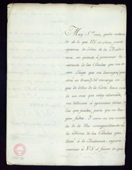 Carta de Juan de Iriarte a Francisco Antonio de Angulo en la que le comunica que ha recibido el e...