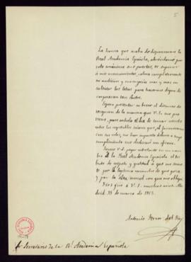 Carta de Antonio Ferrer del Río al secretario [Manuel Bretón de los Herreros] de agradecimiento p...