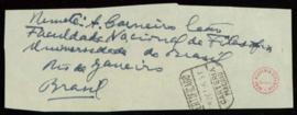 Fragmento de un sobre con las señas de Antonio Carneiro Leão