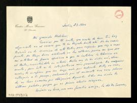 Carta de Claudio de la Torre, director del Teatro María Guerrero, a Melchor Fernández Almagro en ...