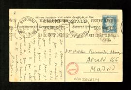 Tarjeta postal de Pedro Salinas a Melchor Fernández Almagro en la que le dice que viajará a Burgo...