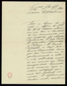 Carta del vizconde de Castilho a Mariano Catalina en la que acusa recibo de la comunicación de ac...