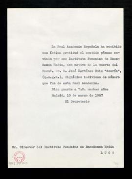 Copia sin firma del oficio de agradecimiento del secretario al director del Instituto Femenino de...