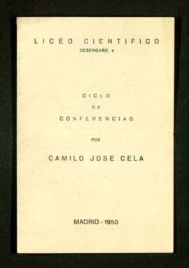 Programa de mano del ciclo de conferencias de Camilo José Cela en el Liceo Científico de Madrid