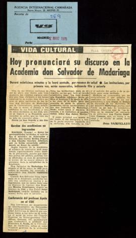 Hoy pronunciará su discurso en la Academia don Salvador de Madariaga, por Juan Sampelayo
