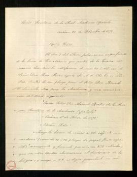 Carta de Cecilio Acosta al secretario, Manuel Bretón de los Herreros, en la que copia la enviada ...