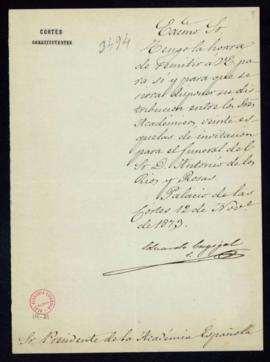 Carta de Eduardo Cagigal [secretario de las Cortes Constituyentes] al director [marqués de Molins...