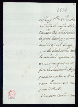 Carta del duque de Alba a Francisco Antonio Angulo en la que le comunica que ha recibido la copia...
