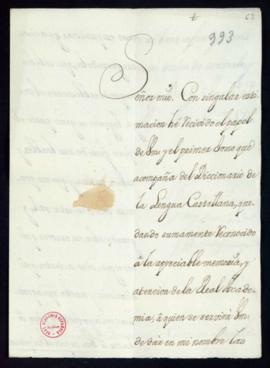 Carta del duque de  Jovenazo a Vincencio Squarzafigo de agradecimiento por el envío del primer to...