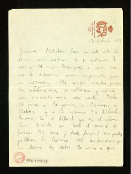 Carta de Gerardo Diego a Melchor Fernández Almagro en la que le dice que Federico García Lorca es...