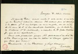 Carta de José Zorrilla a Pedro [Antonio de Alarcón] en la que le cita para visitarle en casa de s...