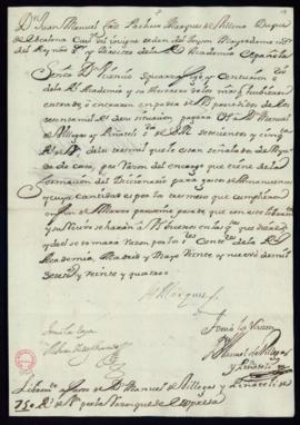 Orden del marqués de Villena a Vincencio Squarzafigo de libramiento a favor de Manuel de Villegas...