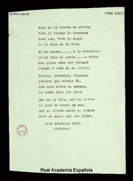 Copia mecanografiada de un poema manuscrito de José Zorrilla