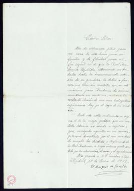 Carta del marqués de Cerralbo al secretario [Emilio Cotarelo] de agradecimiento por su elección c...