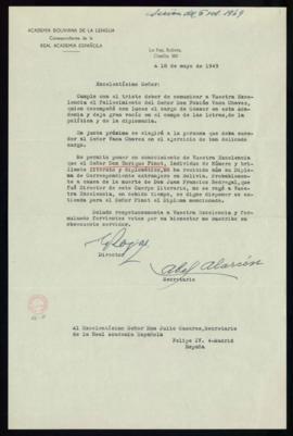 Carta de Casto Rojas y Abel Alarcón, director y secretario de la Academia Boliviana, a Julio Casa...