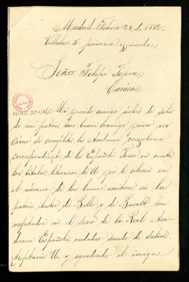 Carta de Evaristo Fombona a Felipe Tejera en la que le pregunta si aceptaría el nombramiento de a...