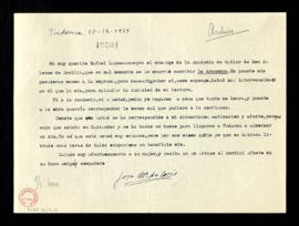 Carta de José M.ª de Cossío a Rafael Lapesa para decirle que acepta el encargo de hablar de Alons...