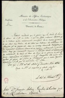 Carta de Alphons Chalumeau de Verneuil al secretario, Francisco Antonio González, en la que renun...