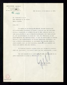 Carta de Guillermo A. Cortés, secretario de la Asociación Alcalá, al secretario [Rafael Lapesa] e...