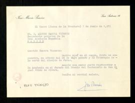 Carta de José María Pemán a Alonso Zamora Vicente, secretario, por la que acepta representar a la...
