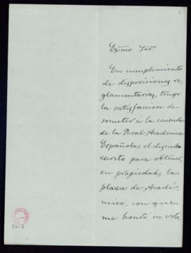 Carta de Juan José Herranz al secretario, Mariano Catalina, con la que remite el discurso que ha ...
