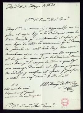 Carta del marqués de Santa Cruz [José Gabriel de Silva Bazán] a Fran[cis]co Ant[oni]o Gonz[ále]z ...