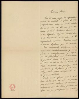 Carta de Fermín Canella Secades [al director, el conde de Cheste] en la que expresa su agradecimi...