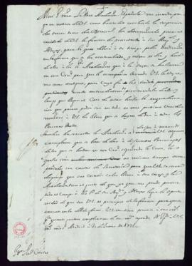 Minuta de la carta de Vincencio Squarzafigo a Juan Curiel de traslado del encargo de la Academia ...