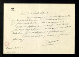 Carta de Maura a Emilio Cotarelo para pedirle que atienda las peticiones de socorro de la Fundaci...