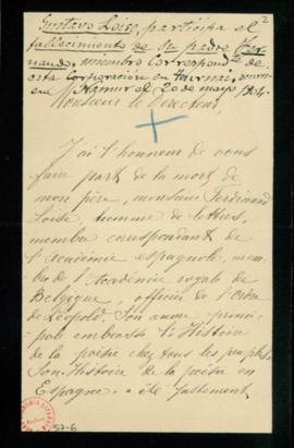 Carta de Gustave Loise al director de la Real Academia Española [el conde de Cheste] en la que pa...