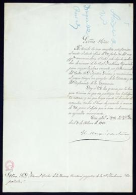 Carta del marqués de Auñón [Enrique Ramírez de Saavedra] al secretario, Manuel Bretón de los Herr...