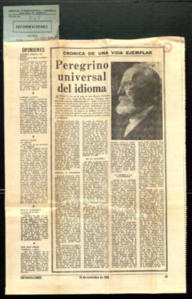 Recorte del diario Informaciones con el artículo Don Ramón Menéndez Pidal, una verdad yacente, po...