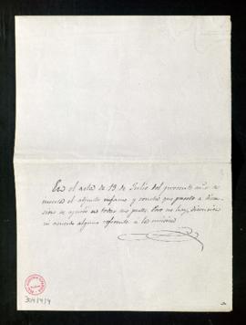 Nota sobre la presentación del informe a la junta del 13 de julio de 1871 y de su aprobación